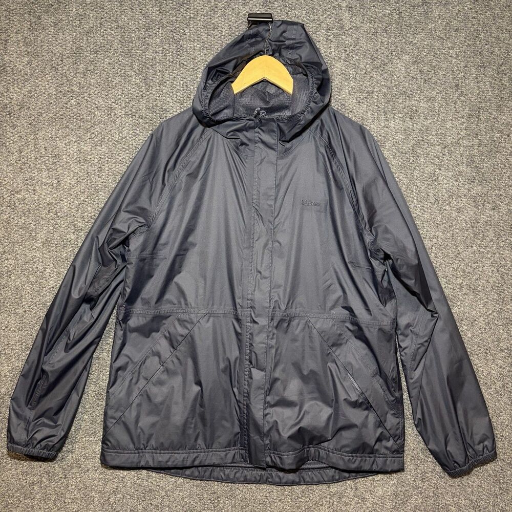 LL Bean Waterproof Windbreaker Rain Jacket Women’s Size XL Navy 100% Recycled